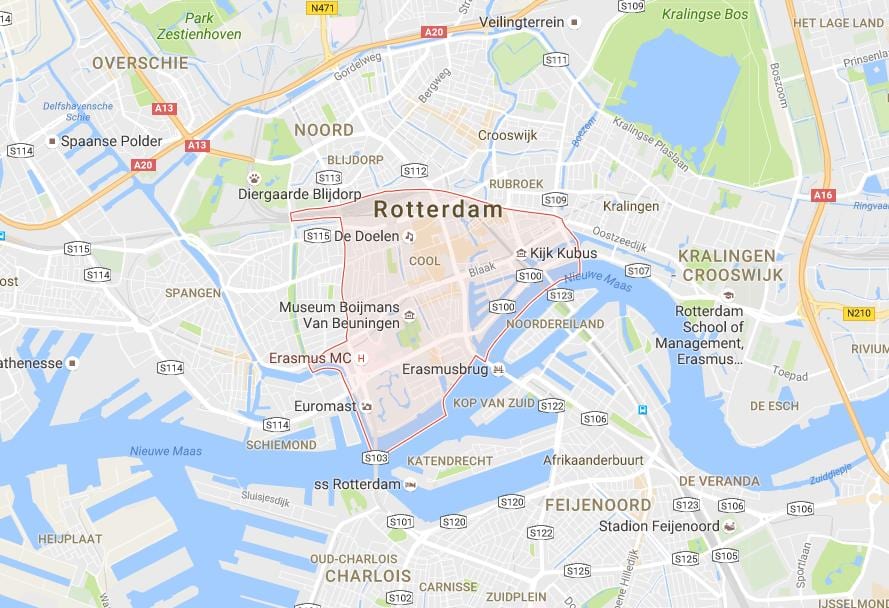 แผนที่ของสวนและไปส่ง Rotterdam
